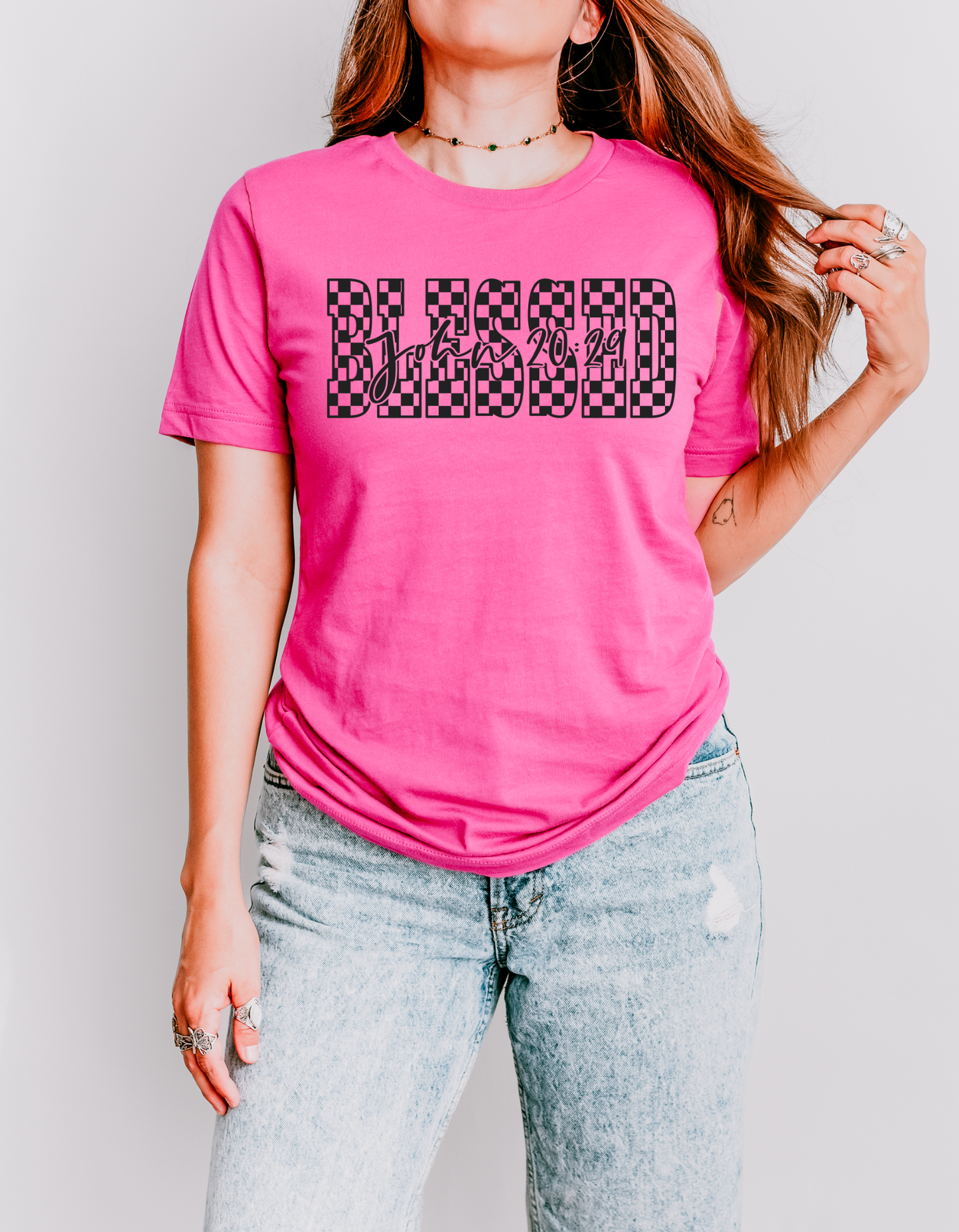 Black Checkered "BLESSED" Tee