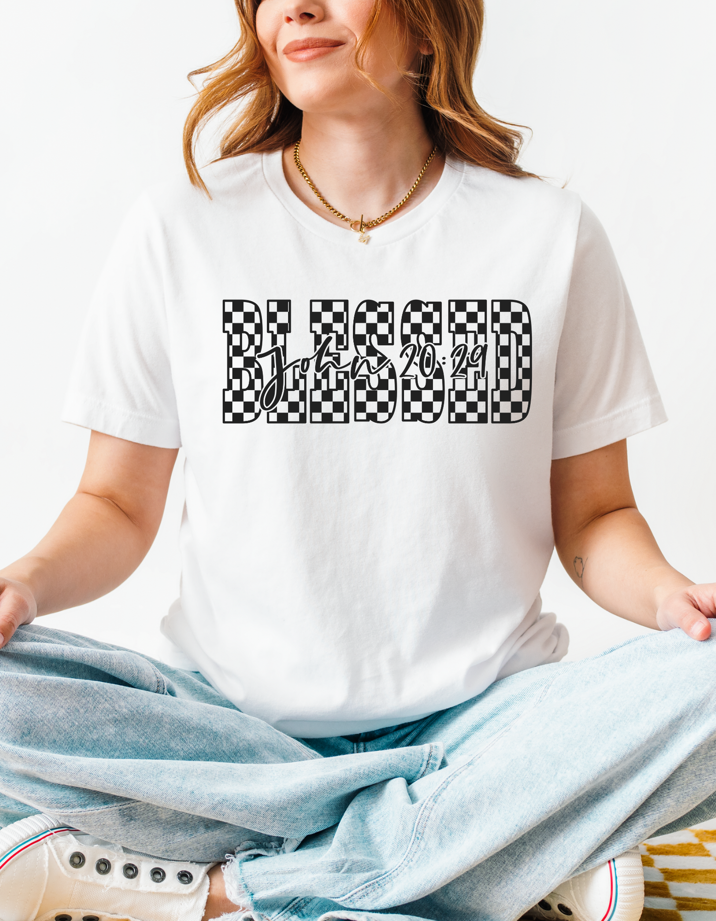 Black Checkered "BLESSED" Tee