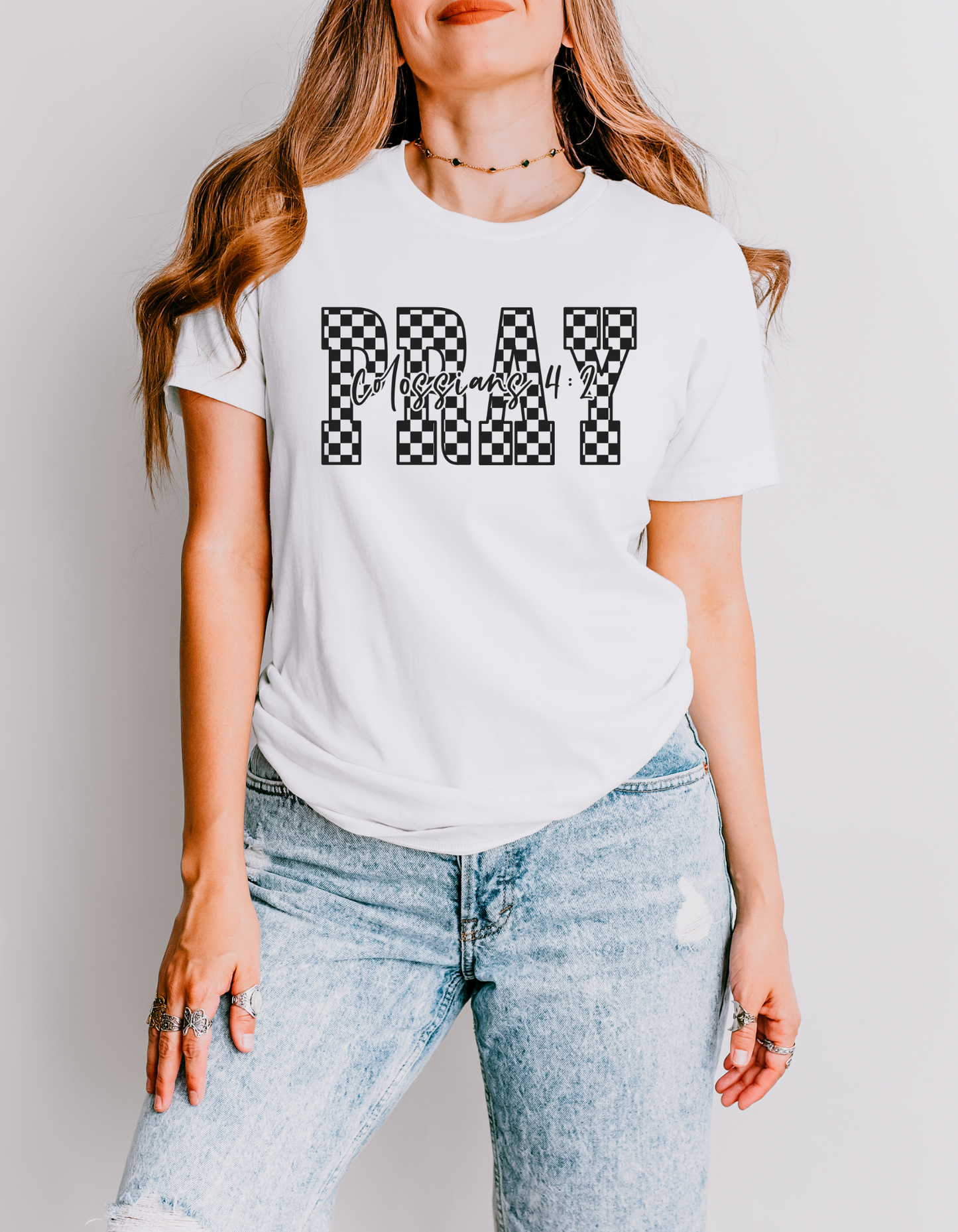 Black Checkered "PRAY" Tee