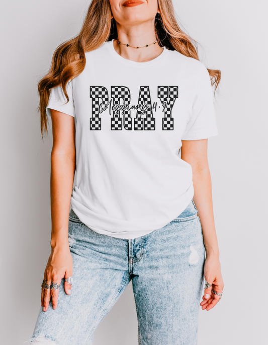 Black Checkered "PRAY" Tee