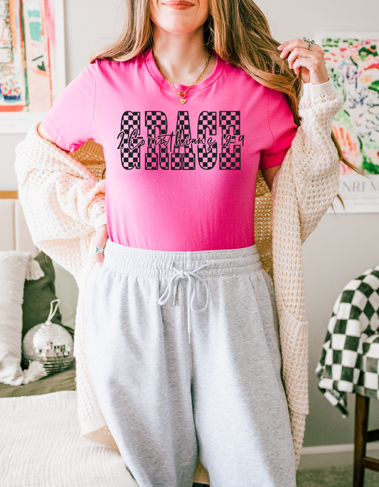 Black Checkered "GRACE" Tee