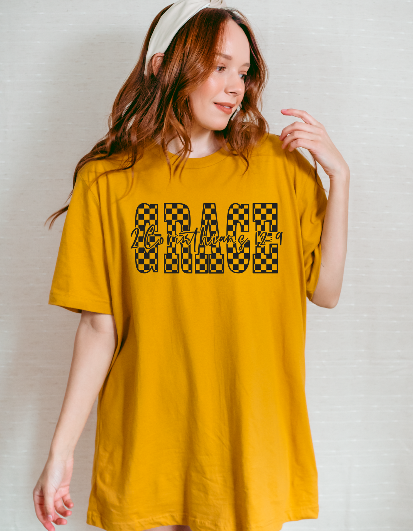 Black Checkered "GRACE" Tee