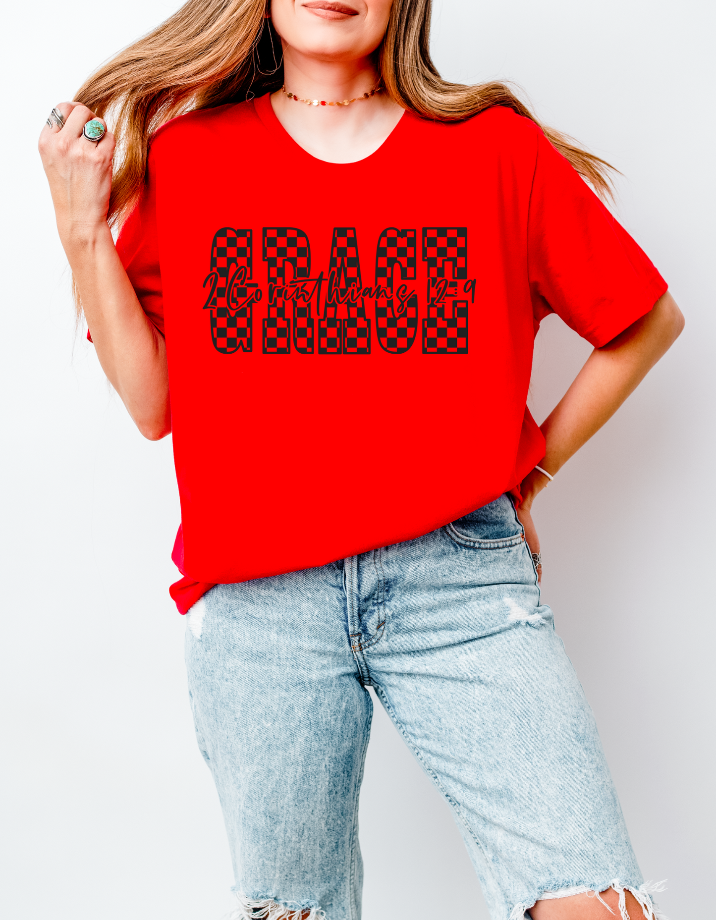 Black Checkered "GRACE" Tee