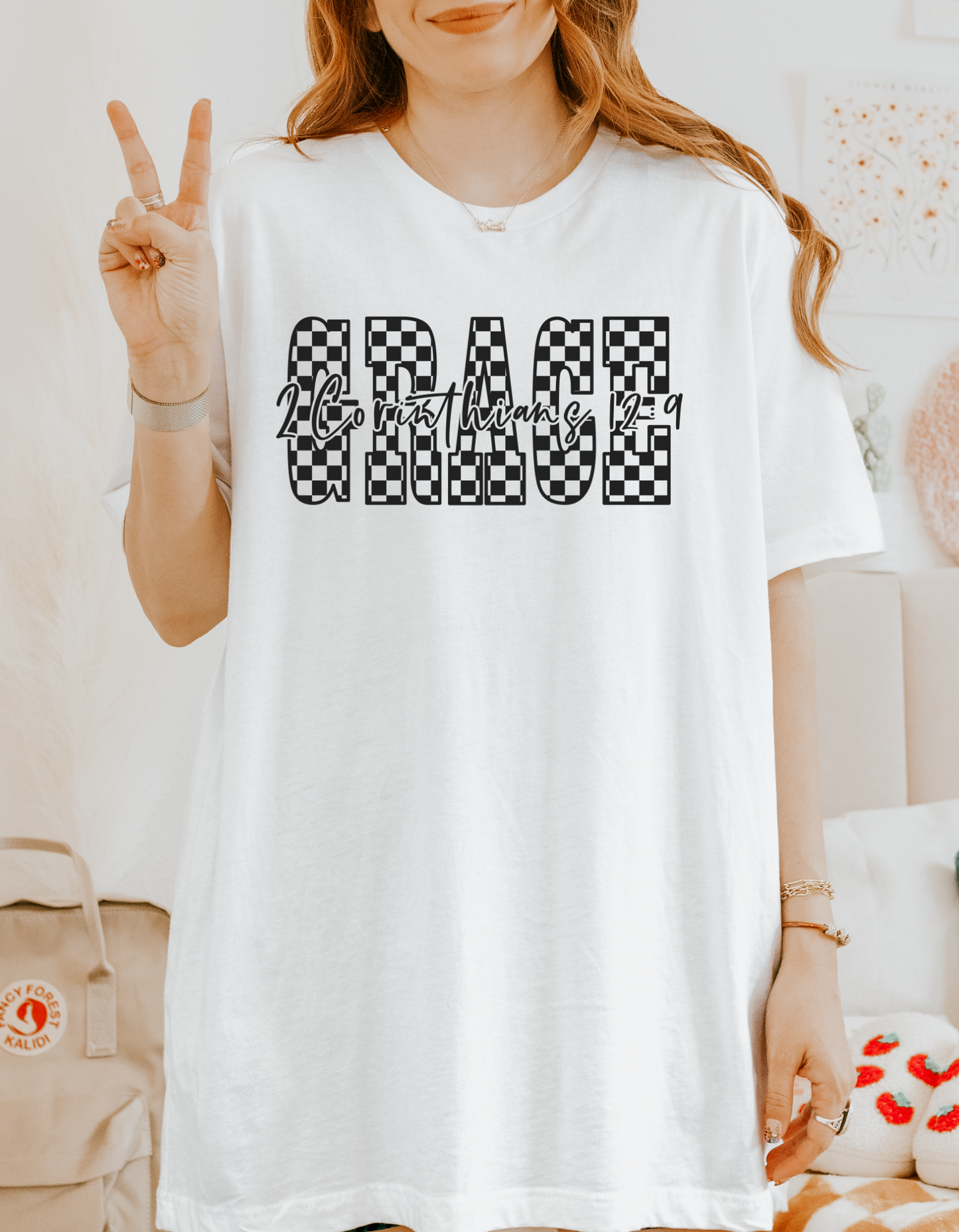 Black Checkered "GRACE" Tee