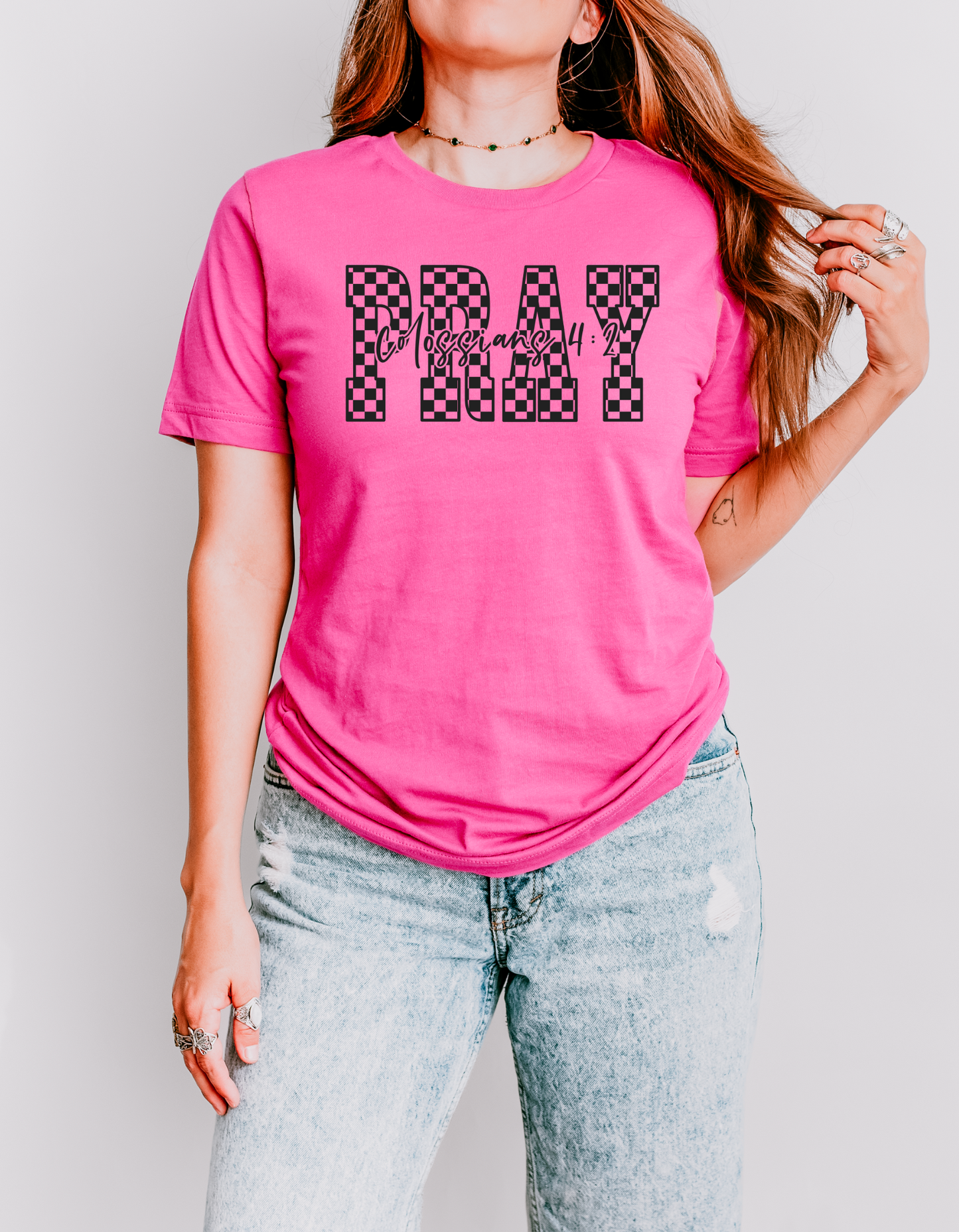 Black Checkered "PRAY" Tee