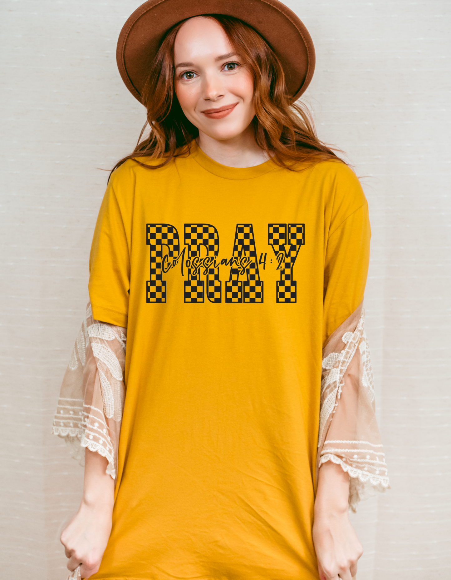 Black Checkered "PRAY" Tee
