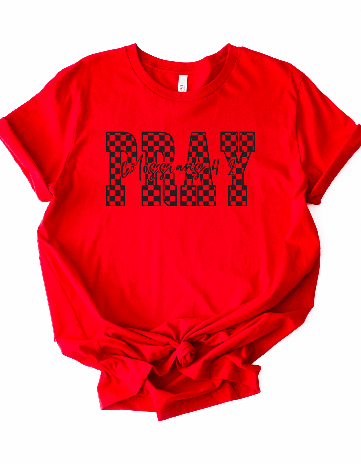 Black Checkered "PRAY" Tee