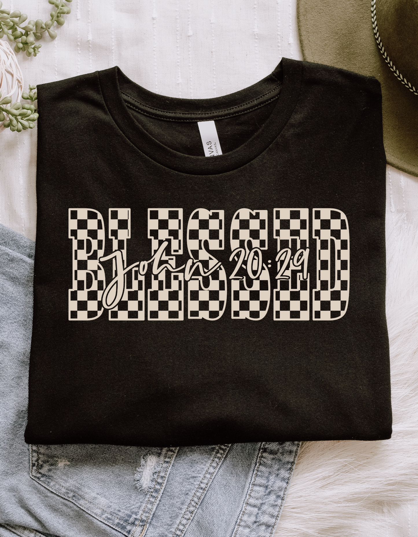 Checkered "BLESSED" Tee