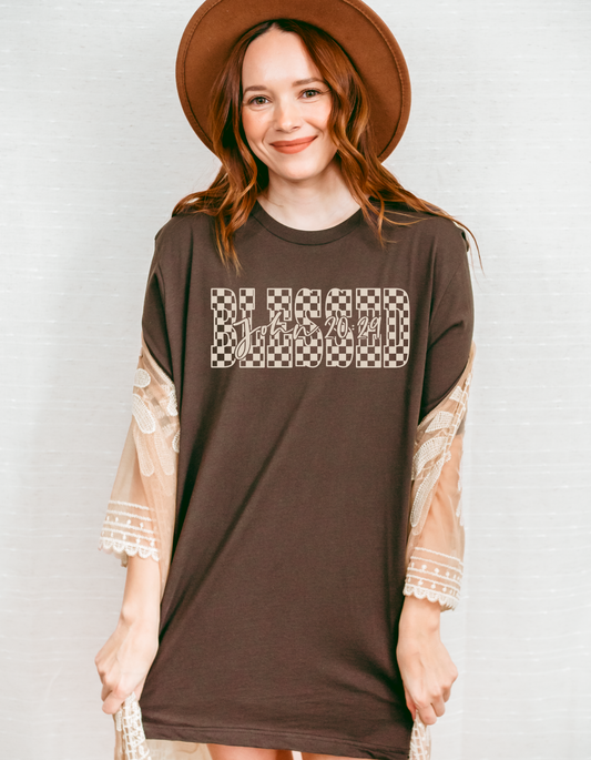 Checkered "BLESSED" Tee